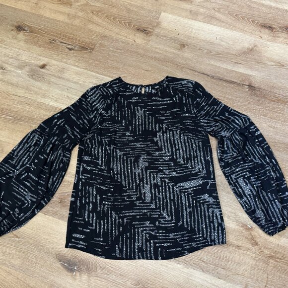 Mossimo Black & Silver Abstract Geometric Balloon Sleeve Blouse Top Size S - Picture 6 of 8